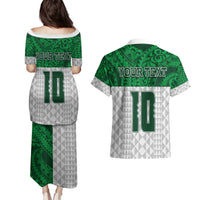 Custom Hawaii Volleyball-Kakau Motif Green Color Couples Matching Puletasi and Hawaiian Shirt LT03 - Polynesian Pride