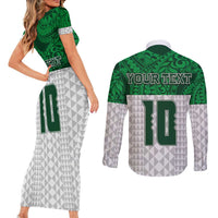 Custom Hawaii Volleyball-Kakau Motif Green Color Couples Matching Short Sleeve Bodycon Dress and Long Sleeve Button Shirt LT03 - Polynesian Pride