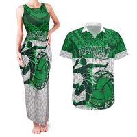 Custom Hawaii Volleyball-Kakau Motif Green Color Couples Matching Tank Maxi Dress and Hawaiian Shirt LT03 Green - Polynesian Pride