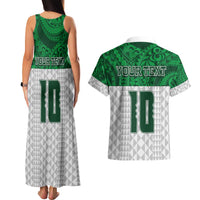 Custom Hawaii Volleyball-Kakau Motif Green Color Couples Matching Tank Maxi Dress and Hawaiian Shirt LT03 - Polynesian Pride