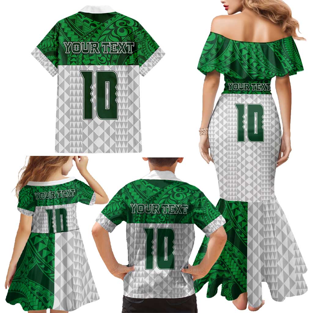 Custom Hawaii Volleyball-Kakau Motif Green Color Family Matching Mermaid Dress and Hawaiian Shirt LT03 - Polynesian Pride