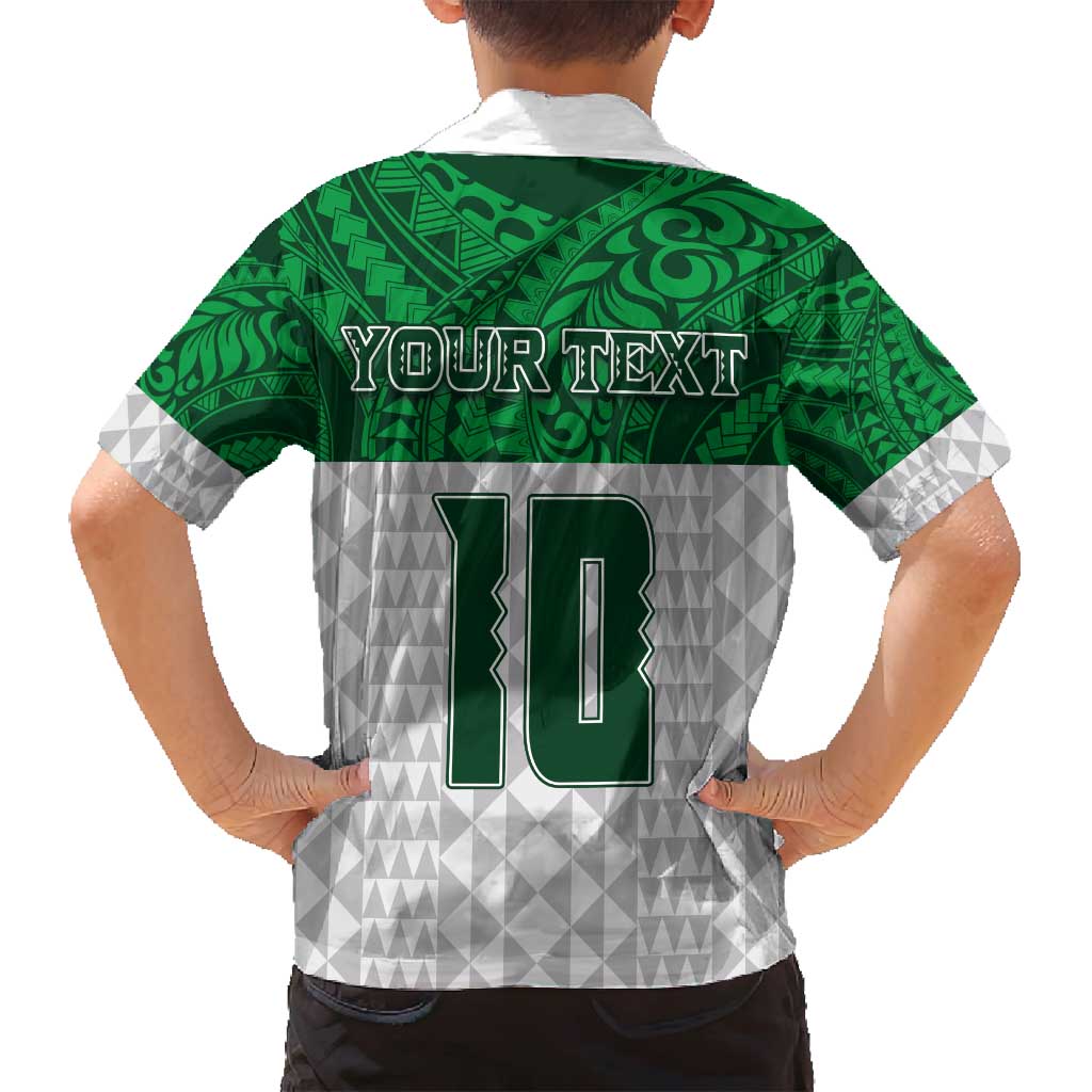 Custom Hawaii Volleyball-Kakau Motif Green Color Family Matching Off Shoulder Maxi Dress and Hawaiian Shirt LT03 - Polynesian Pride