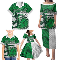 Custom Hawaii Volleyball-Kakau Motif Green Color Family Matching Puletasi and Hawaiian Shirt LT03 - Polynesian Pride