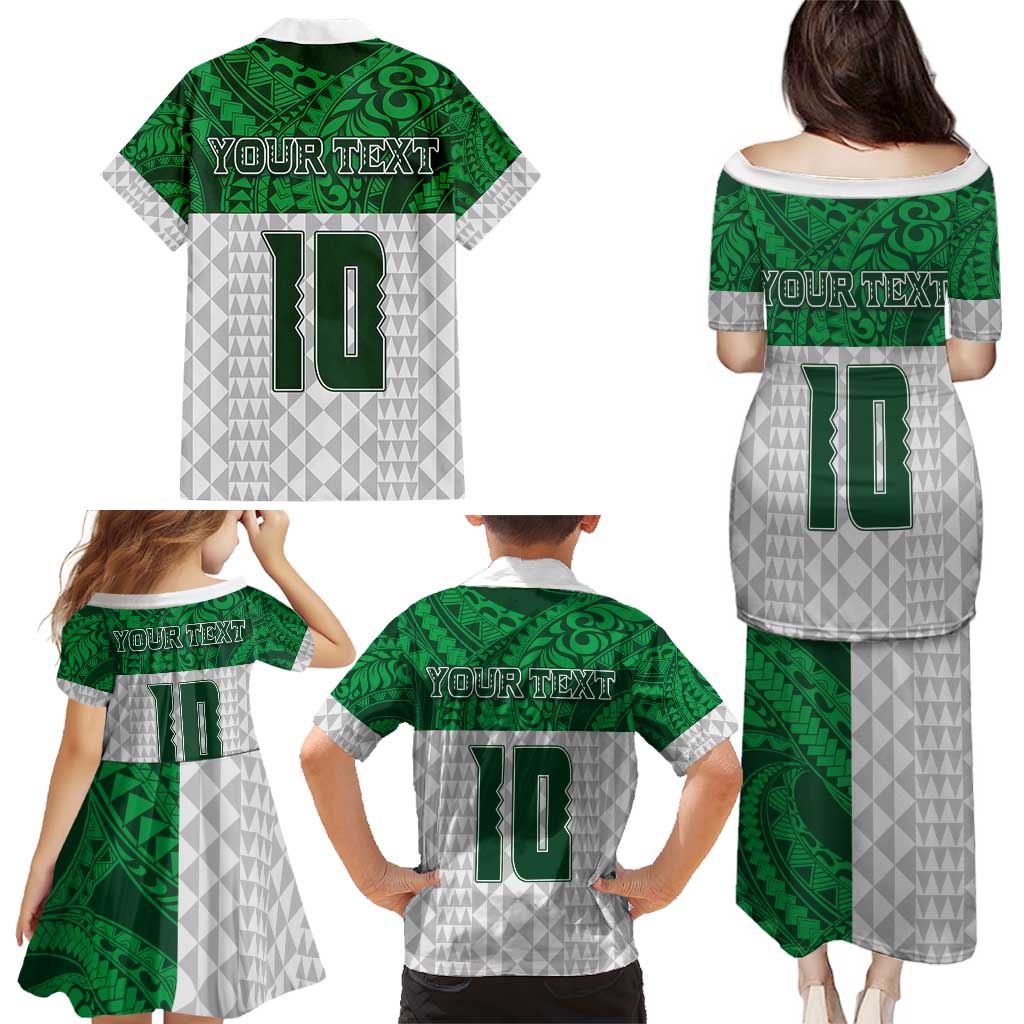 Custom Hawaii Volleyball-Kakau Motif Green Color Family Matching Puletasi and Hawaiian Shirt LT03 - Polynesian Pride