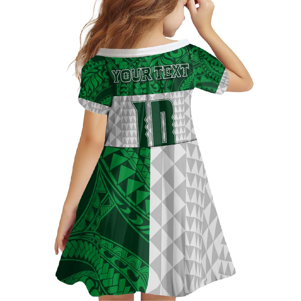 Custom Hawaii Volleyball-Kakau Motif Green Color Family Matching Summer Maxi Dress and Hawaiian Shirt LT03 - Polynesian Pride