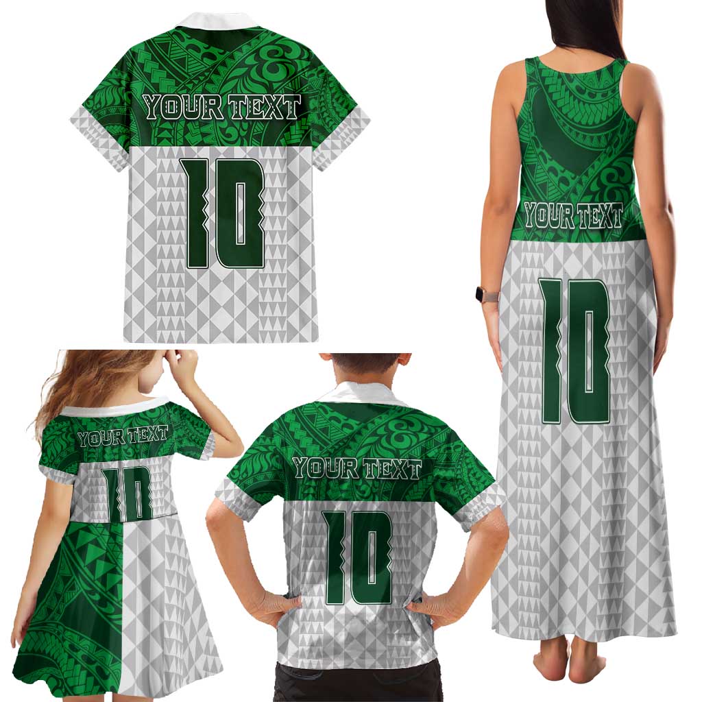 Custom Hawaii Volleyball-Kakau Motif Green Color Family Matching Tank Maxi Dress and Hawaiian Shirt LT03 - Polynesian Pride
