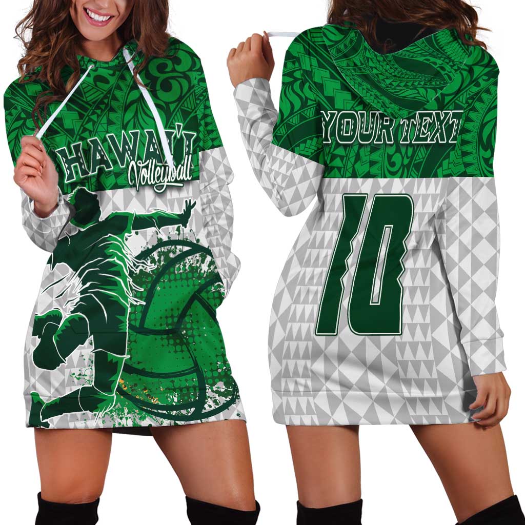 Custom Hawaii Volleyball-Kakau Motif Green Color Hoodie Dress LT03 - Polynesian Pride