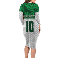 Custom Hawaii Volleyball-Kakau Motif Green Color Long Sleeve Bodycon Dress LT03 - Polynesian Pride