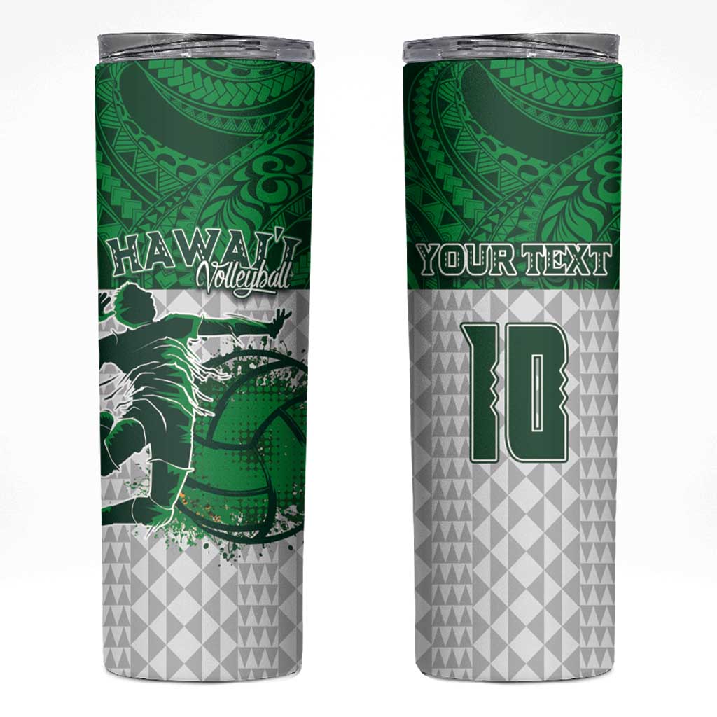 Custom Hawaii Volleyball-Kakau Motif Green Color Skinny Tumbler LT03 Green - Polynesian Pride