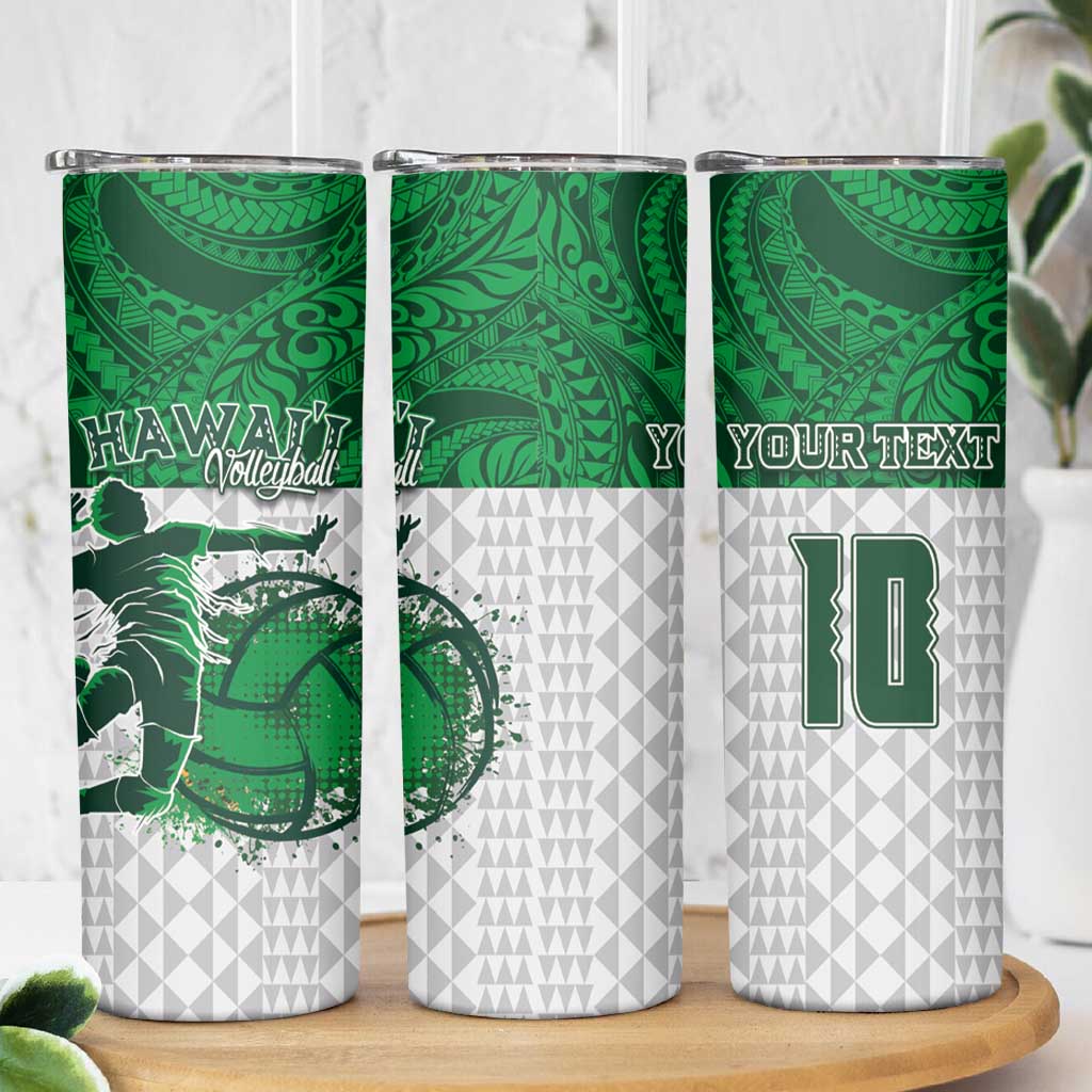 Custom Hawaii Volleyball-Kakau Motif Green Color Skinny Tumbler LT03 - Polynesian Pride