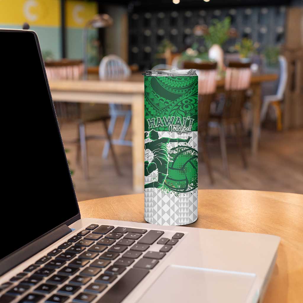 Custom Hawaii Volleyball-Kakau Motif Green Color Skinny Tumbler LT03 - Polynesian Pride