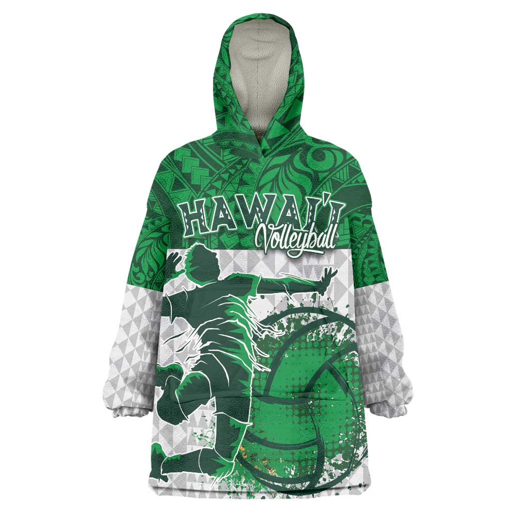 Custom Hawaii Volleyball-Kakau Motif Green Color Wearable Blanket Hoodie LT03 One Size Green - Polynesian Pride