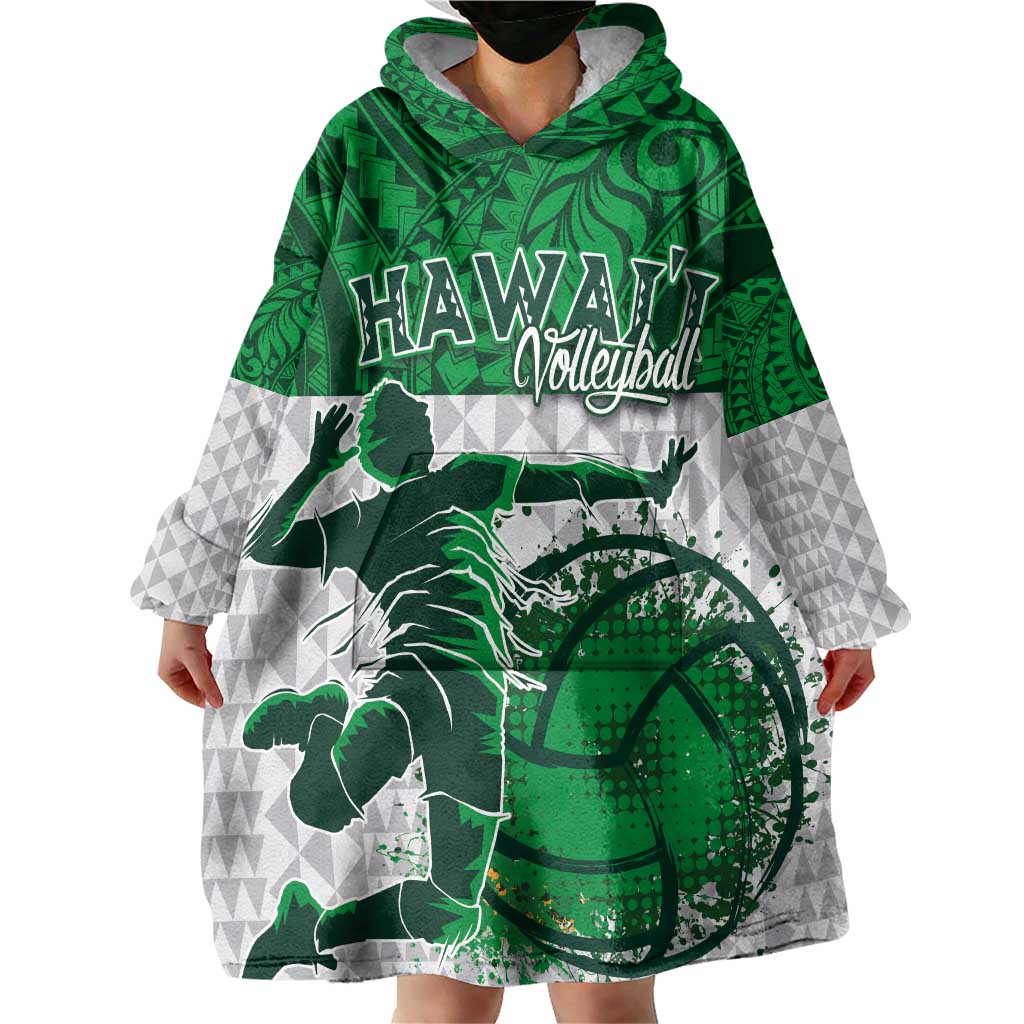 Custom Hawaii Volleyball-Kakau Motif Green Color Wearable Blanket Hoodie LT03 - Polynesian Pride