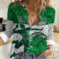 Custom Hawaii Volleyball-Kakau Motif Green Color Women Casual Shirt LT03 Female Green - Polynesian Pride