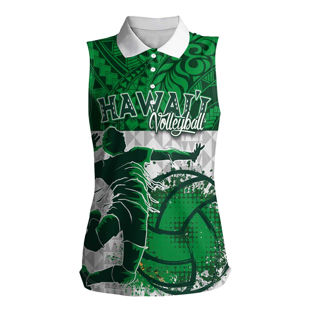 Custom Hawaii Volleyball-Kakau Motif Green Color Women Sleeveless Polo Shirt LT03 Female Green - Polynesian Pride