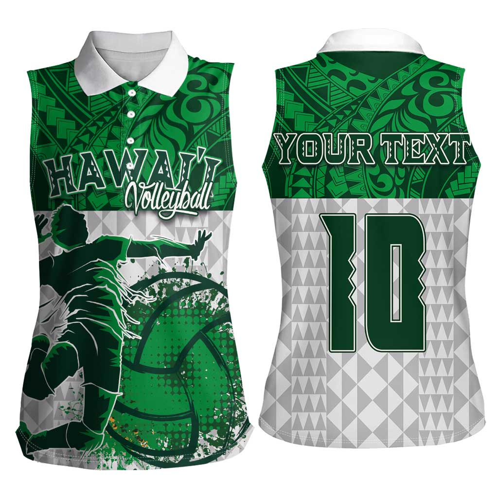 Custom Hawaii Volleyball-Kakau Motif Green Color Women Sleeveless Polo Shirt LT03 - Polynesian Pride
