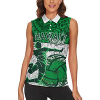 Custom Hawaii Volleyball-Kakau Motif Green Color Women Sleeveless Polo Shirt LT03 - Polynesian Pride