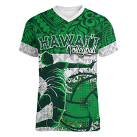 Custom Hawaii Volleyball-Kakau Motif Green Color Women V-Neck T-Shirt LT03 Female Green - Polynesian Pride