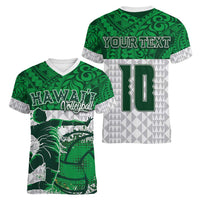 Custom Hawaii Volleyball-Kakau Motif Green Color Women V-Neck T-Shirt LT03 - Polynesian Pride
