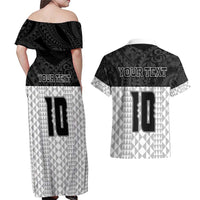 Custom Hawaii Volleyball-Kakau Motif Grayscale Color Couples Matching Off Shoulder Maxi Dress and Hawaiian Shirt LT03 - Polynesian Pride