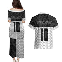 Custom Hawaii Volleyball-Kakau Motif Grayscale Color Couples Matching Puletasi and Hawaiian Shirt LT03 - Polynesian Pride