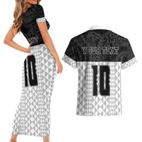 Custom Hawaii Volleyball-Kakau Motif Grayscale Color Couples Matching Short Sleeve Bodycon Dress and Hawaiian Shirt LT03 - Polynesian Pride