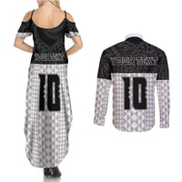 Custom Hawaii Volleyball-Kakau Motif Grayscale Color Couples Matching Summer Maxi Dress and Long Sleeve Button Shirt LT03 - Polynesian Pride