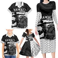 Custom Hawaii Volleyball-Kakau Motif Grayscale Color Family Matching Long Sleeve Bodycon Dress and Hawaiian Shirt LT03 - Polynesian Pride