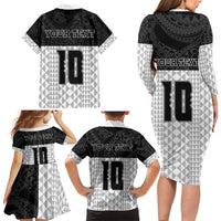 Custom Hawaii Volleyball-Kakau Motif Grayscale Color Family Matching Long Sleeve Bodycon Dress and Hawaiian Shirt LT03 - Polynesian Pride