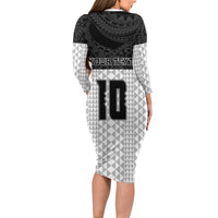 Custom Hawaii Volleyball-Kakau Motif Grayscale Color Family Matching Long Sleeve Bodycon Dress and Hawaiian Shirt LT03 - Polynesian Pride