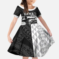 Custom Hawaii Volleyball-Kakau Motif Grayscale Color Family Matching Mermaid Dress and Hawaiian Shirt LT03 Daughter's Dress Black - Polynesian Pride