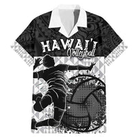 Custom Hawaii Volleyball-Kakau Motif Grayscale Color Family Matching Mermaid Dress and Hawaiian Shirt LT03 Dad's Shirt - Short Sleeve Black - Polynesian Pride