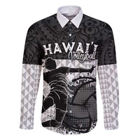 Custom Hawaii Volleyball-Kakau Motif Grayscale Color Family Matching Mermaid Dress and Hawaiian Shirt LT03 Dad's Shirt - Long Sleeve Black - Polynesian Pride
