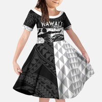 Custom Hawaii Volleyball-Kakau Motif Grayscale Color Family Matching Off The Shoulder Long Sleeve Dress and Hawaiian Shirt LT03 Daughter's Dress Black - Polynesian Pride