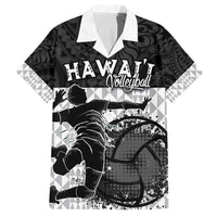 Custom Hawaii Volleyball-Kakau Motif Grayscale Color Family Matching Off The Shoulder Long Sleeve Dress and Hawaiian Shirt LT03 Dad's Shirt - Short Sleeve Black - Polynesian Pride