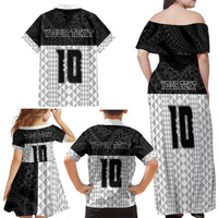 Custom Hawaii Volleyball-Kakau Motif Grayscale Color Family Matching Off Shoulder Maxi Dress and Hawaiian Shirt LT03 - Polynesian Pride
