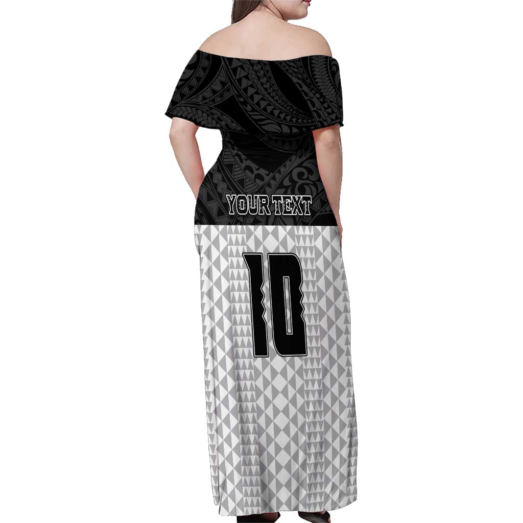 Custom Hawaii Volleyball-Kakau Motif Grayscale Color Family Matching Off Shoulder Maxi Dress and Hawaiian Shirt LT03 - Polynesian Pride