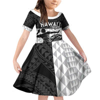 Custom Hawaii Volleyball-Kakau Motif Grayscale Color Family Matching Off Shoulder Short Dress and Hawaiian Shirt LT03 Daughter's Dress Black - Polynesian Pride