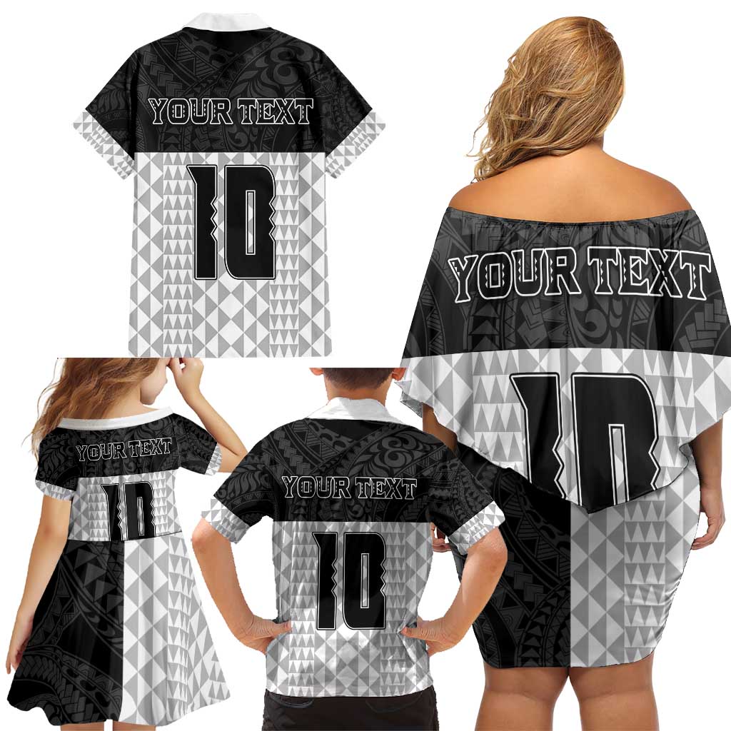 Custom Hawaii Volleyball-Kakau Motif Grayscale Color Family Matching Off Shoulder Short Dress and Hawaiian Shirt LT03 - Polynesian Pride