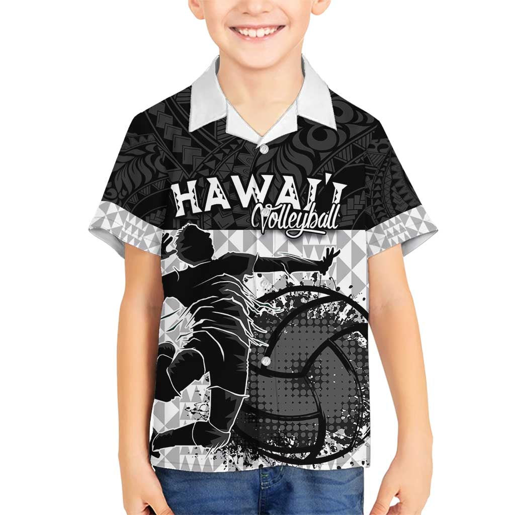 Custom Hawaii Volleyball-Kakau Motif Grayscale Color Family Matching Puletasi and Hawaiian Shirt LT03 Son's Shirt Black - Polynesian Pride
