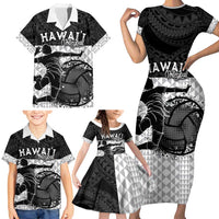 Custom Hawaii Volleyball-Kakau Motif Grayscale Color Family Matching Short Sleeve Bodycon Dress and Hawaiian Shirt LT03 - Polynesian Pride