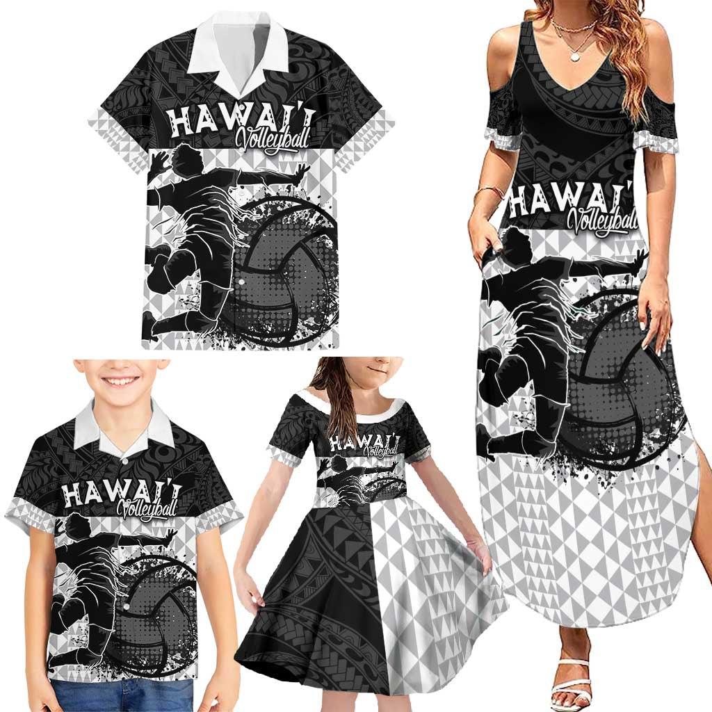 Custom Hawaii Volleyball-Kakau Motif Grayscale Color Family Matching Summer Maxi Dress and Hawaiian Shirt LT03 - Polynesian Pride