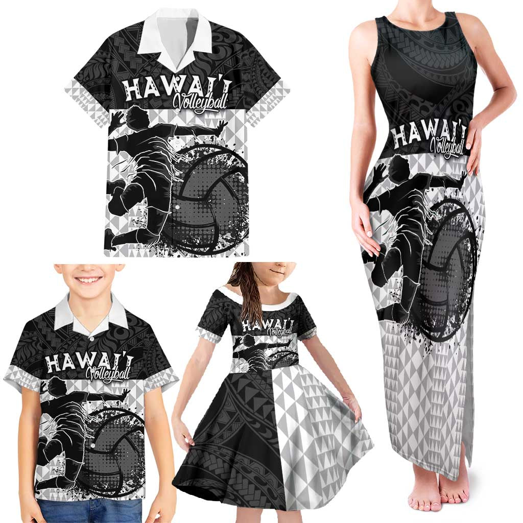 Custom Hawaii Volleyball-Kakau Motif Grayscale Color Family Matching Tank Maxi Dress and Hawaiian Shirt LT03 - Polynesian Pride