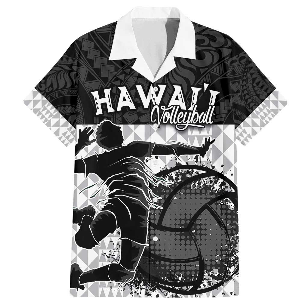 Custom Hawaii Volleyball-Kakau Motif Grayscale Color Family Matching Tank Maxi Dress and Hawaiian Shirt LT03 Dad's Shirt - Short Sleeve Black - Polynesian Pride
