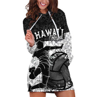 Custom Hawaii Volleyball-Kakau Motif Grayscale Color Hoodie Dress LT03 Black - Polynesian Pride