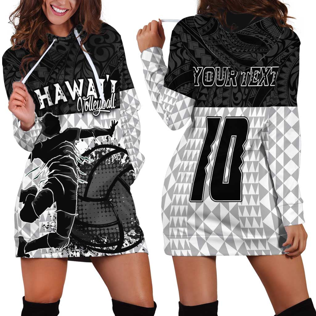 Custom Hawaii Volleyball-Kakau Motif Grayscale Color Hoodie Dress LT03 - Polynesian Pride