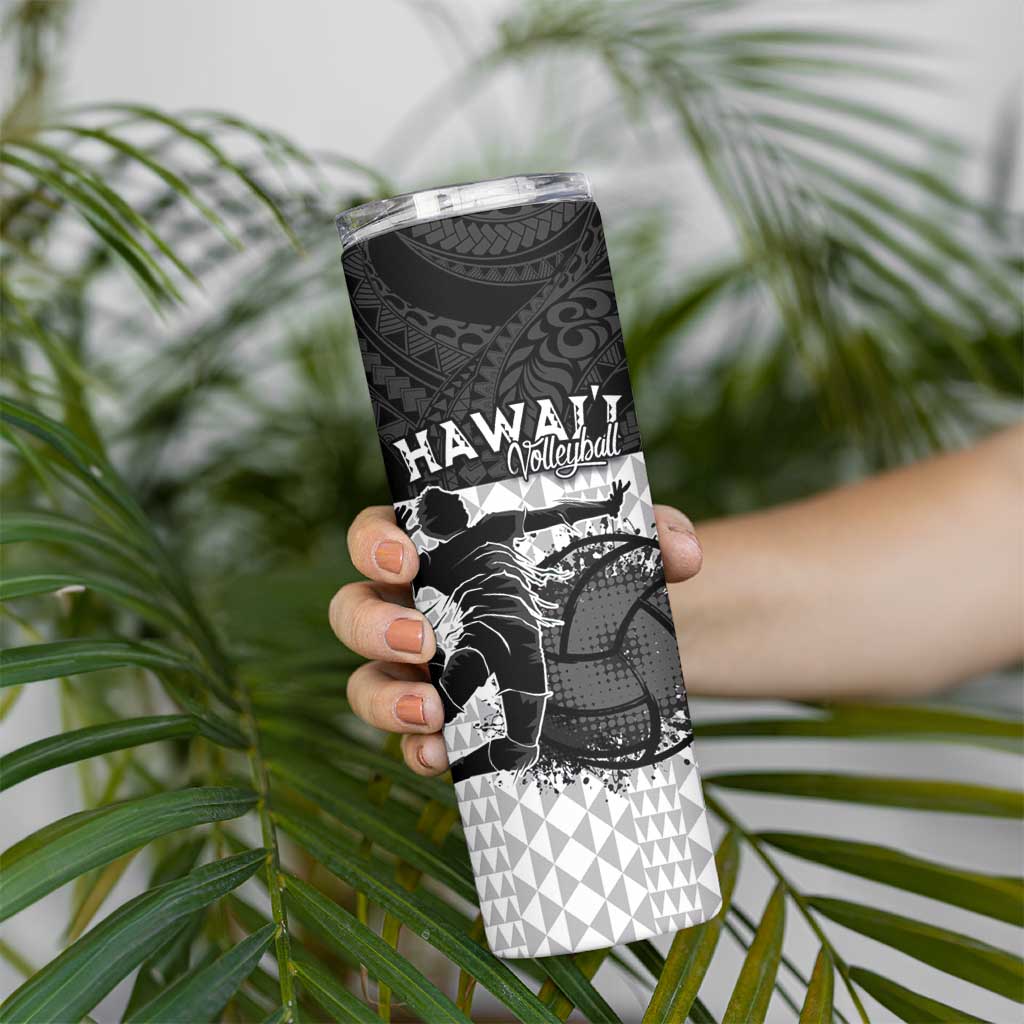 Custom Hawaii Volleyball-Kakau Motif Grayscale Color Skinny Tumbler LT03 - Polynesian Pride