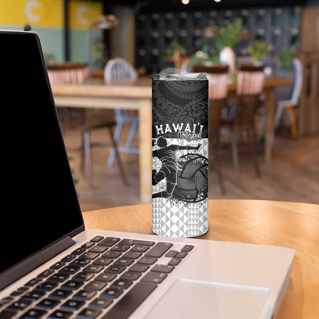 Custom Hawaii Volleyball-Kakau Motif Grayscale Color Skinny Tumbler LT03 - Polynesian Pride