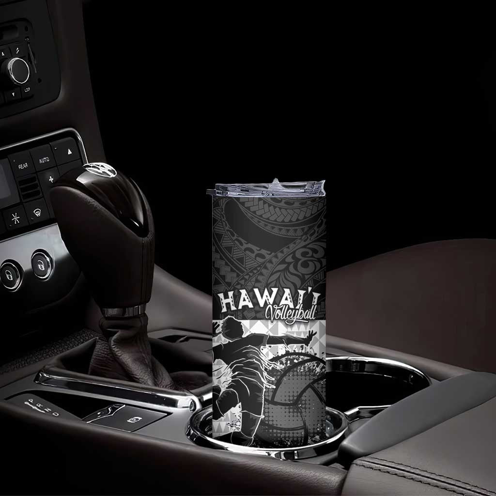 Custom Hawaii Volleyball-Kakau Motif Grayscale Color Skinny Tumbler LT03 - Polynesian Pride