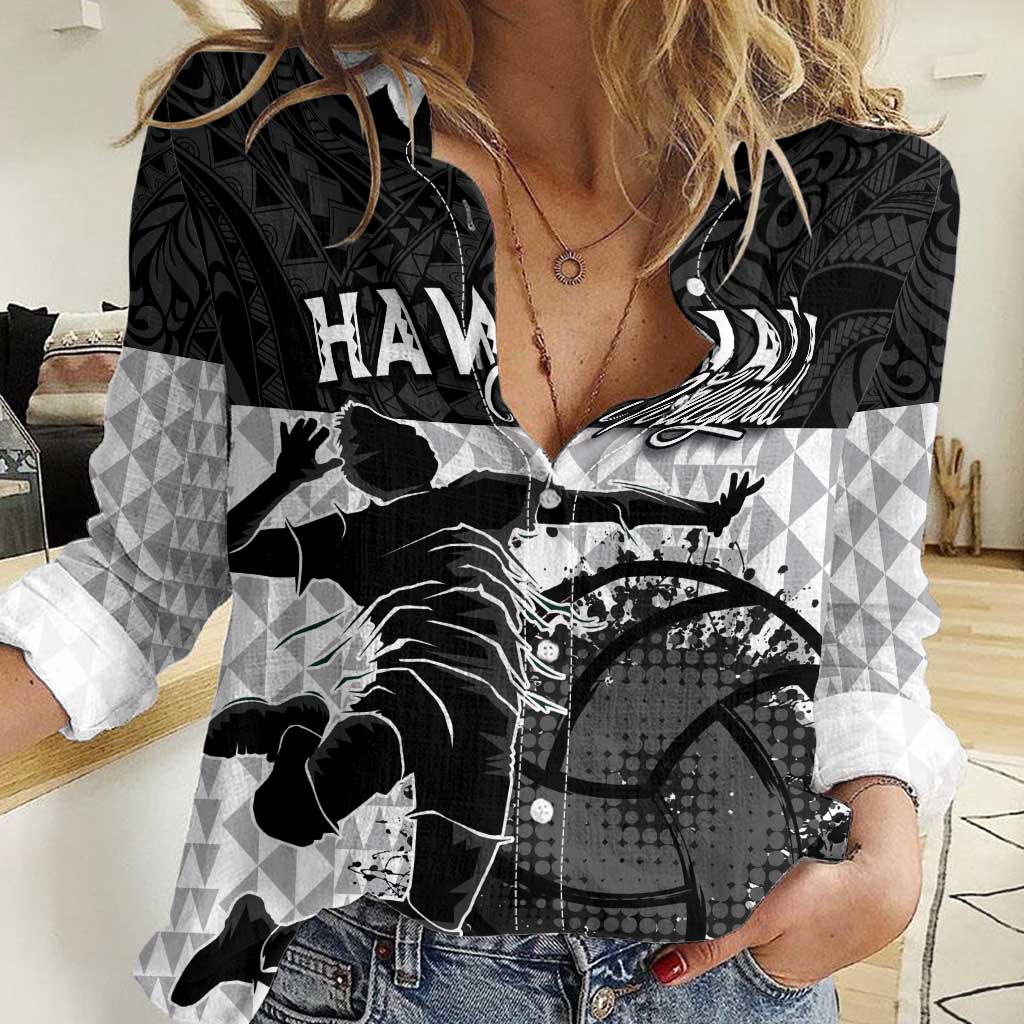 Custom Hawaii Volleyball-Kakau Motif Grayscale Color Women Casual Shirt LT03 Female Black - Polynesian Pride